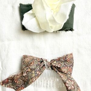 Paisley Hair Comb and Fabric Hair green comb with flower Set